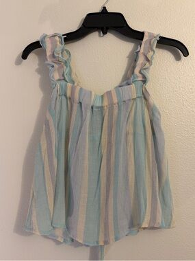 Blu Pepper Striped Ruffle Tank Top Small Blue Tie Back Flowy Summer